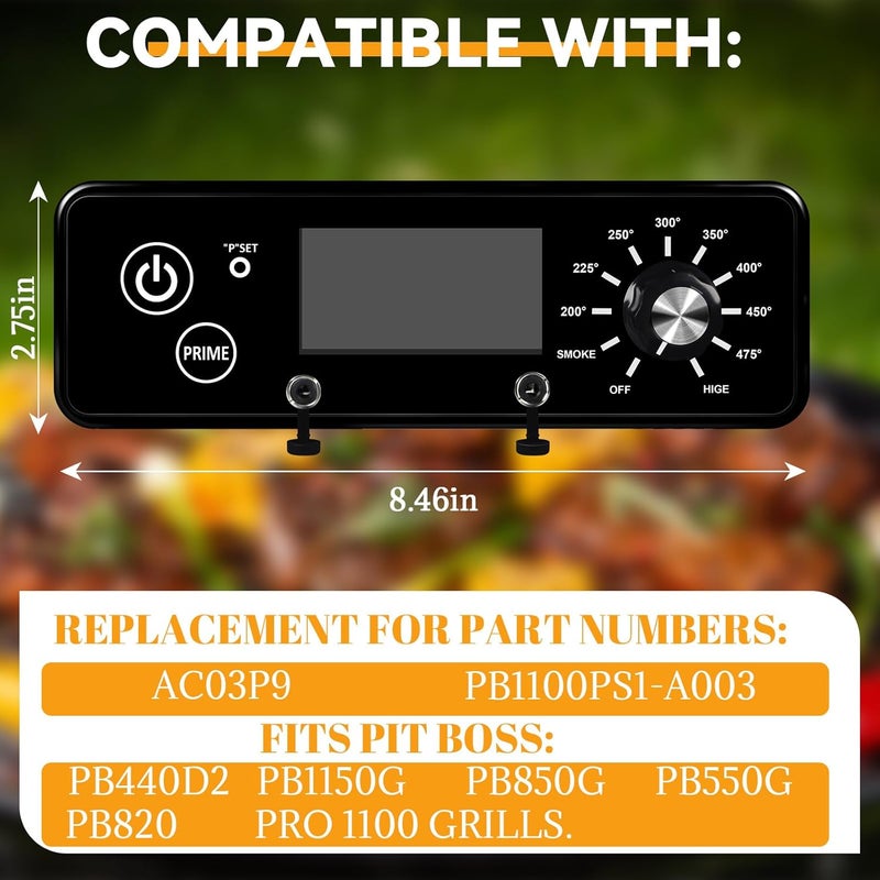 REEPLAR AC03P9 PB1100PS1 Control Board, Compatible with Pit Boss 1100PS1, PB820, Pro 1100, 550 Navigator, PB440D2, PB1150G, PB850G and PB550G Wood Pellet Grill/Smoker, Control Panel with LCD Display - Image 2
